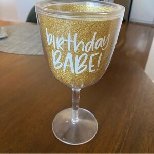 Gold Glitter Birthday Babe Wine Glass